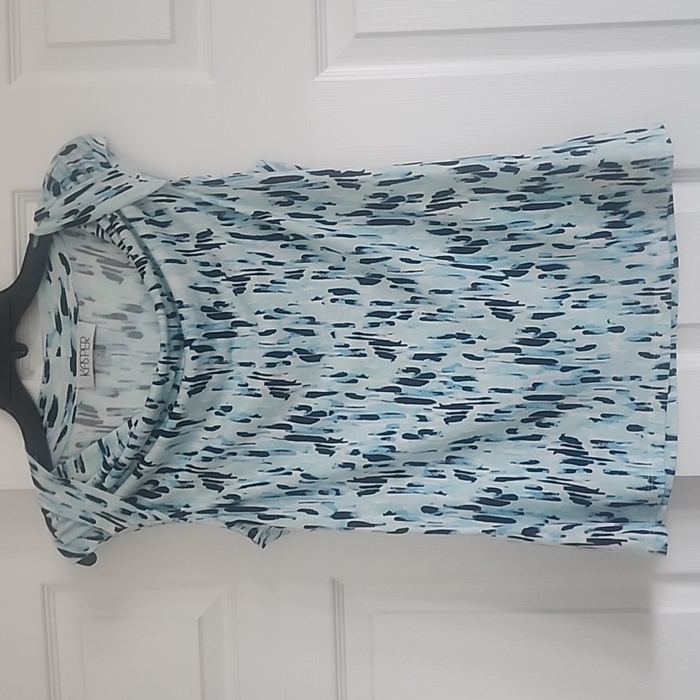 Kasper Women's Aqua and Navy Patterned Blouse